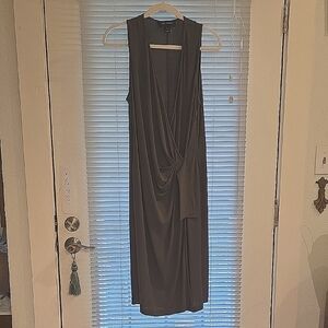 Lightweight St. John Knit Dress In Dark Taupe, Pleated Detail